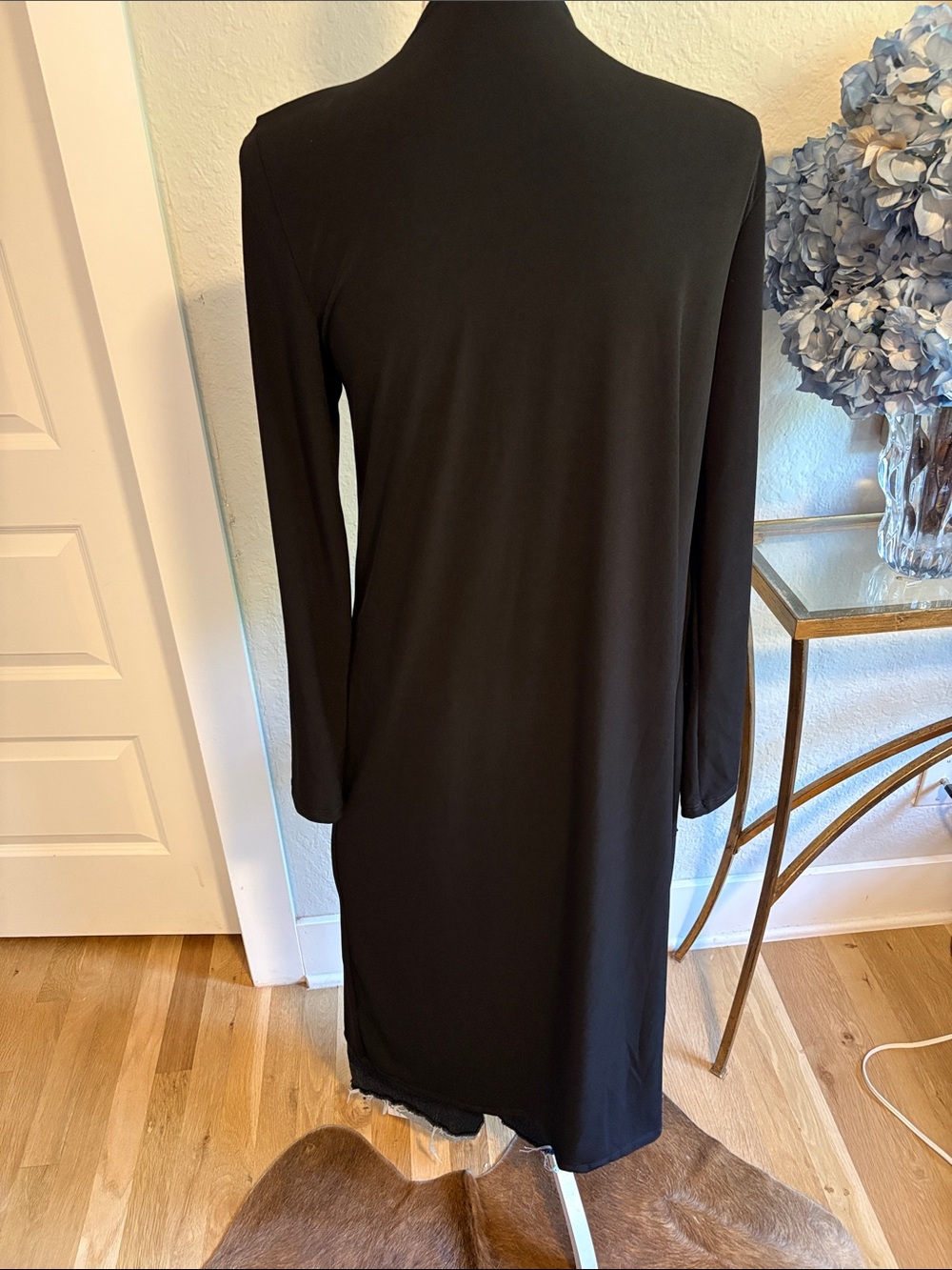 Brigitte Brianna Long Open-Front Black Women's Cardigan. Soft lightweight knit. - Picture 3 of 5
